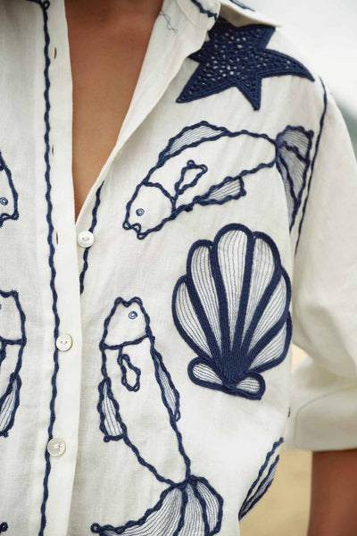 Fresh Fish Embroidered Puff Sleeve Shirt