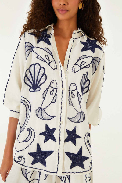 Fresh Fish Embroidered Puff Sleeve Shirt