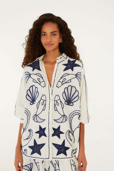 Fresh Fish Embroidered Puff Sleeve Shirt