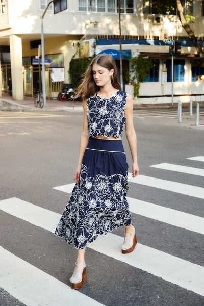 Blue Flowers Richelieu Skirt