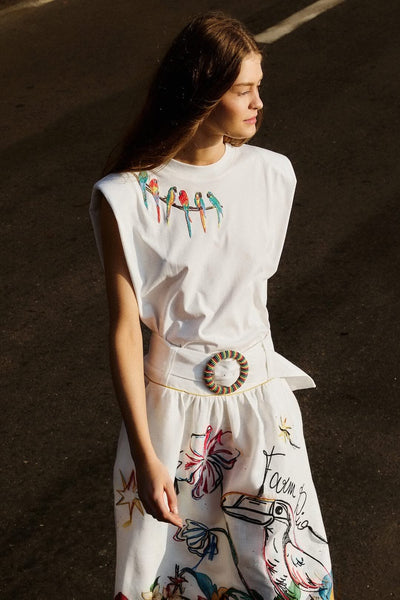 Birds On Branch Embroidered T-Shirt