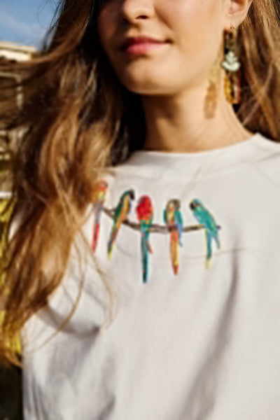 Birds On Branch Embroidered T-Shirt