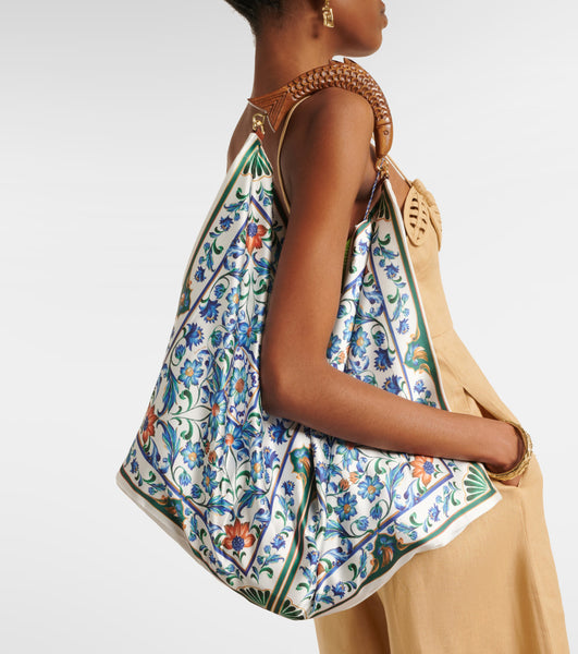 Scarf Floral Satin Tote Bag