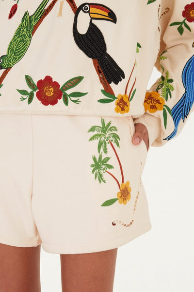 Coconut Trees Come To Rio Embroidered Shorts