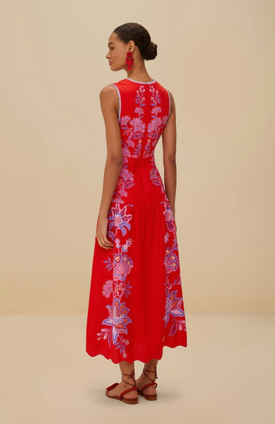 Red Porcelain Garden Euroflax™ Premium Linen Midi Dress