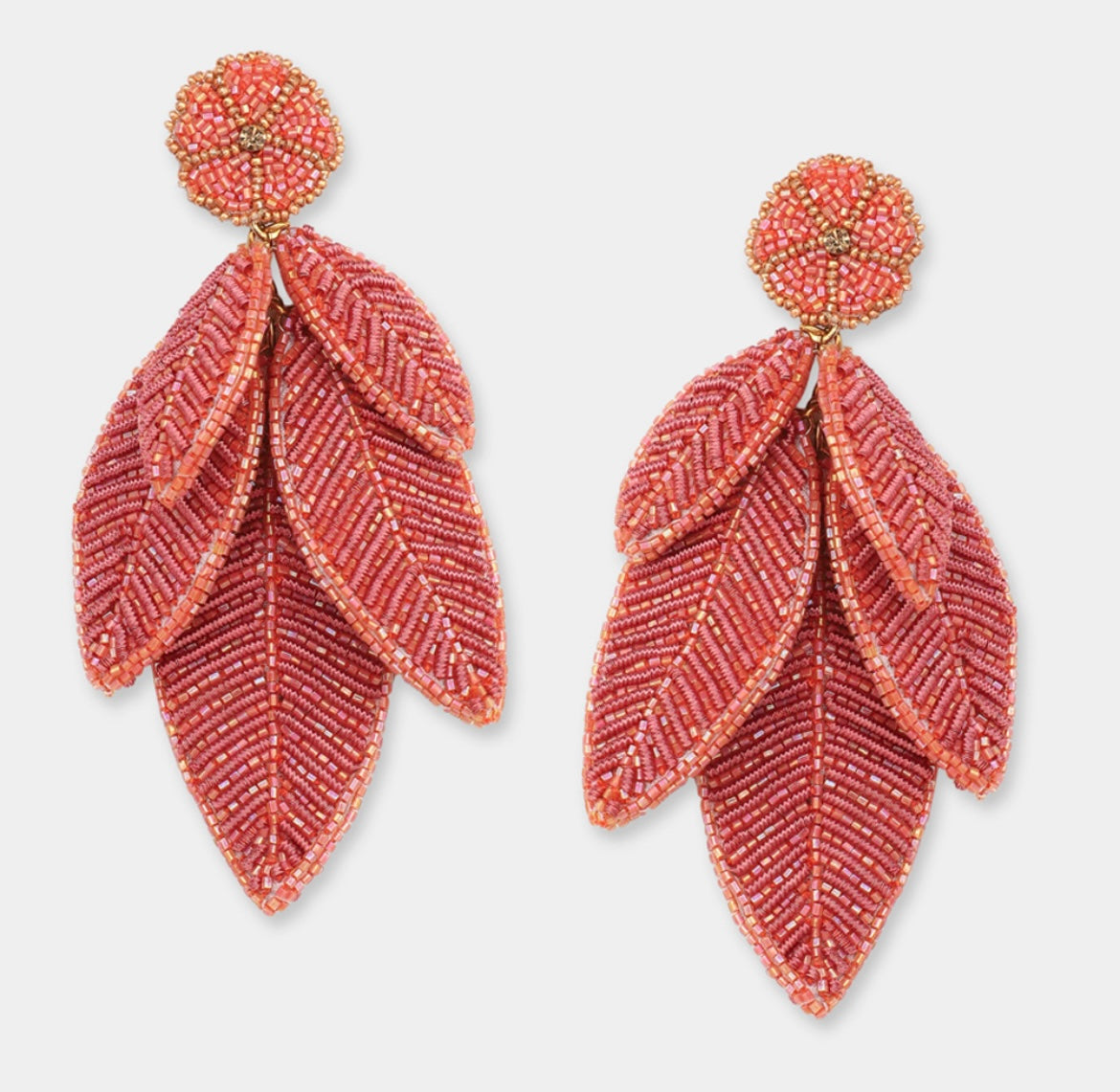 Leaf Earrings - Coral