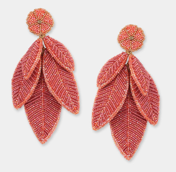 Leaf Earrings - Coral