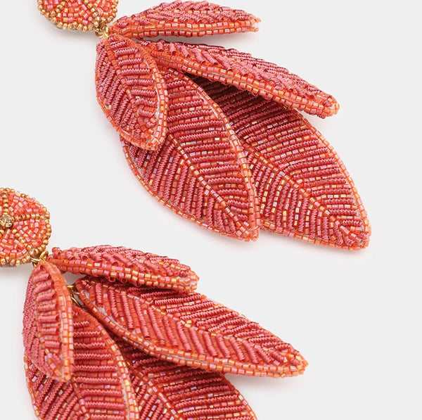 Leaf Earrings - Coral