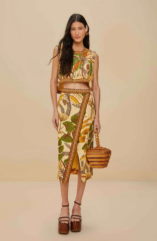 Sand Foliage Sketch Lenzing™ Ecovero™ Euroflax™ Midi Skirt