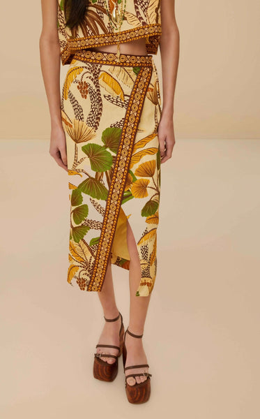 Sand Foliage Sketch Lenzing™ Ecovero™ Euroflax™ Midi Skirt