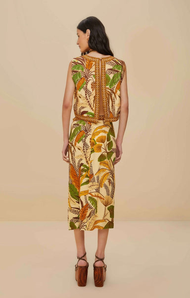 Sand Foliage Sketch Lenzing™ Ecovero™ Euroflax™ Midi Skirt