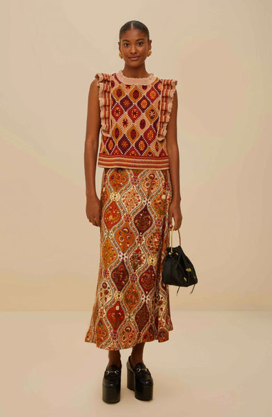 Multicolor Romantic Nature Lenzing™ Ecovero™ Viscose Midi Skirt