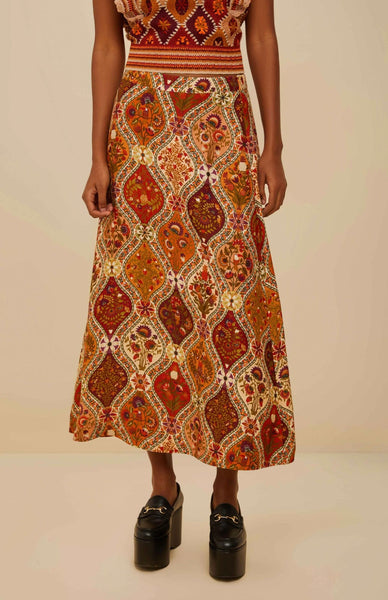 Multicolor Romantic Nature Lenzing™ Ecovero™ Viscose Midi Skirt