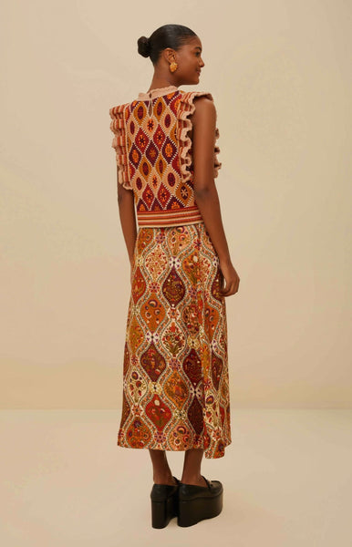 Multicolor Romantic Nature Lenzing™ Ecovero™ Viscose Midi Skirt