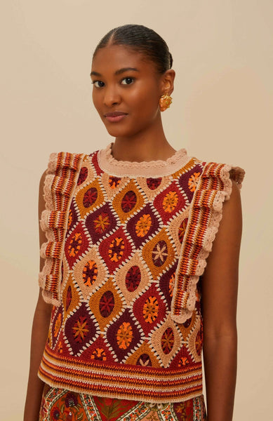 Multicolor Ruffled Crochet Vest