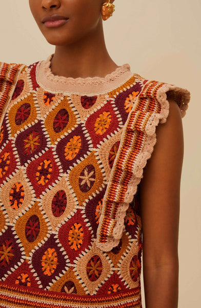 Multicolor Ruffled Crochet Vest