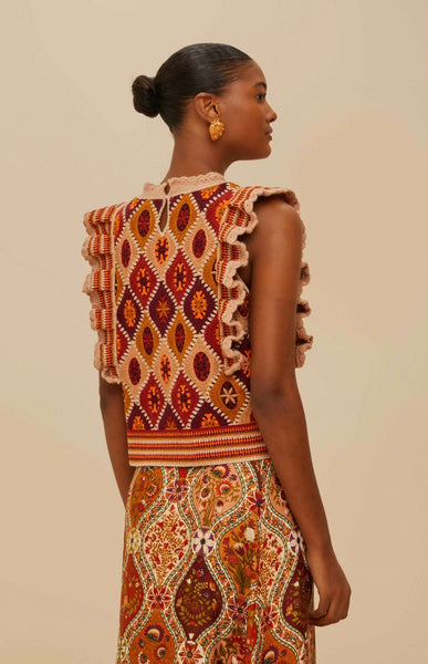 Multicolor Ruffled Crochet Vest