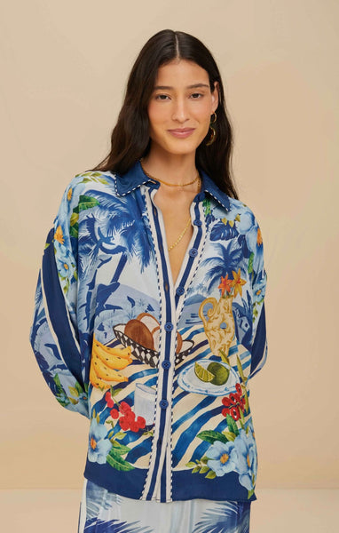 Blue Fresh Table Scarf Pajama Shirt