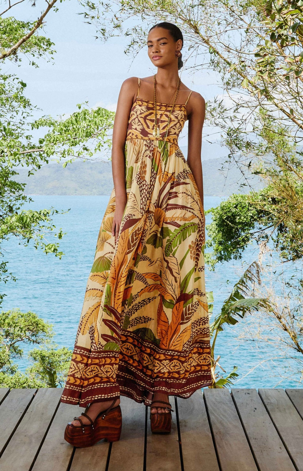 Sand Foliage Sketch Maxi Dress