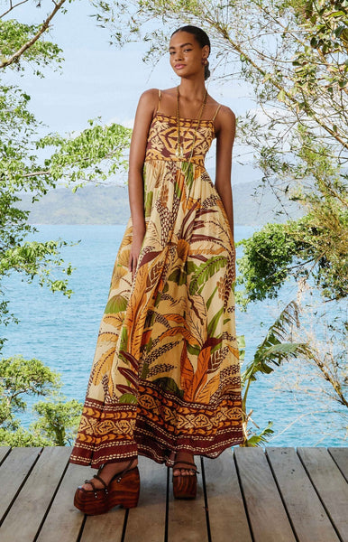Sand Foliage Sketch Maxi Dress