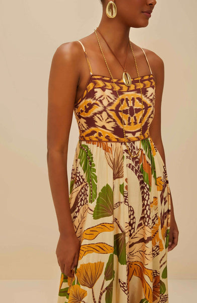 Sand Foliage Sketch Maxi Dress