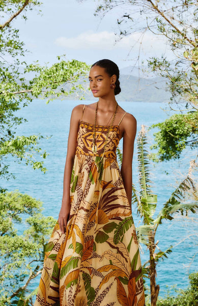 Sand Foliage Sketch Maxi Dress