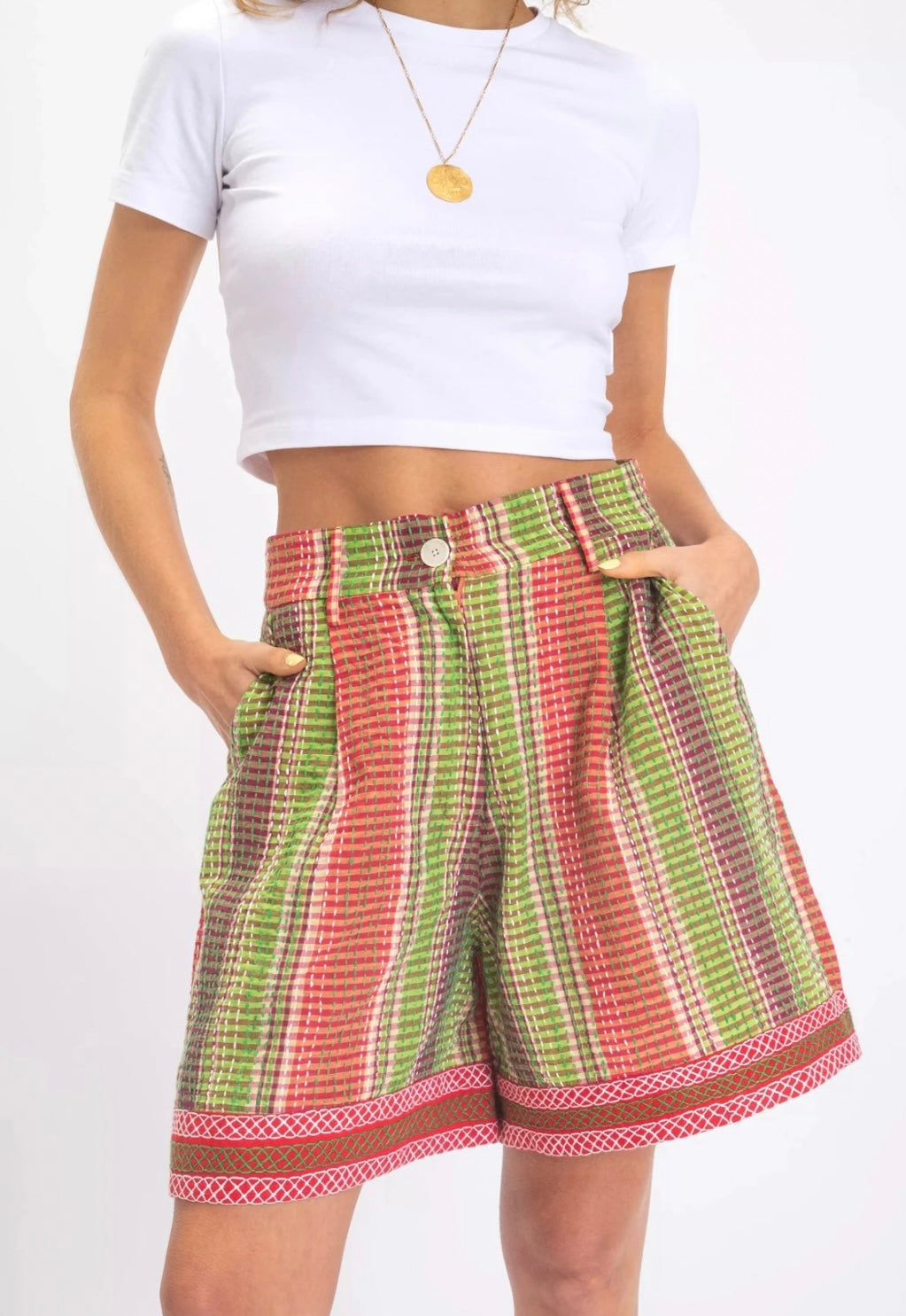 RUDRA RED PLAID SHORTS