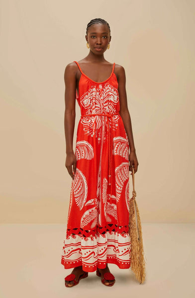 Red Majestic Coconut Tree Lenzing™ Ecovero™ Euroflax™ Maxi Dress