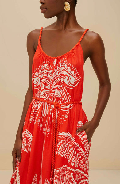 Red Majestic Coconut Tree Lenzing™ Ecovero™ Euroflax™ Maxi Dress