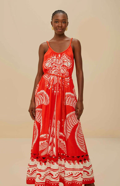 Red Majestic Coconut Tree Lenzing™ Ecovero™ Euroflax™ Maxi Dress