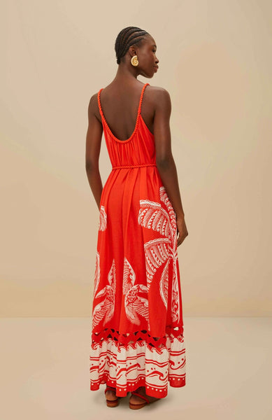 Red Majestic Coconut Tree Lenzing™ Ecovero™ Euroflax™ Maxi Dress