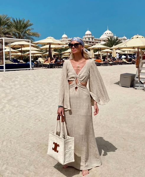 LONG GAUZE CUT-OUT DRESS