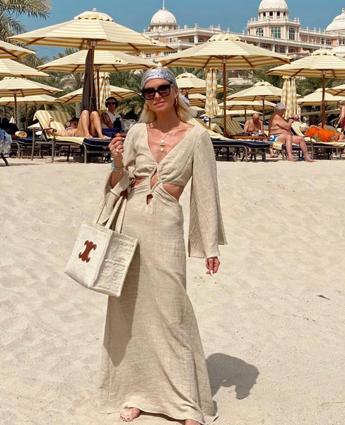 LONG GAUZE CUT-OUT DRESS