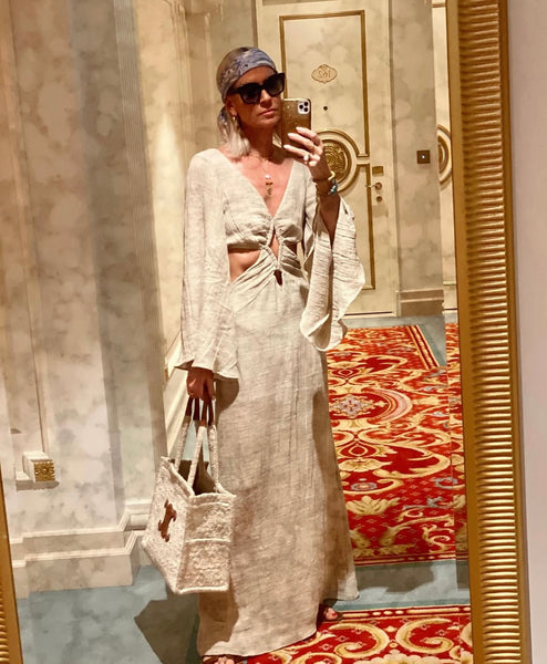 LONG GAUZE CUT-OUT DRESS