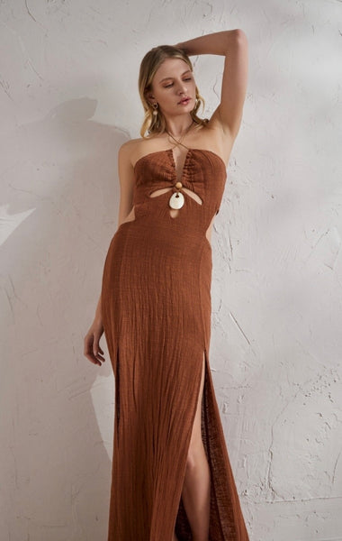 GAUZE “MOTHER OF PEARL” DRESS - BEIGE