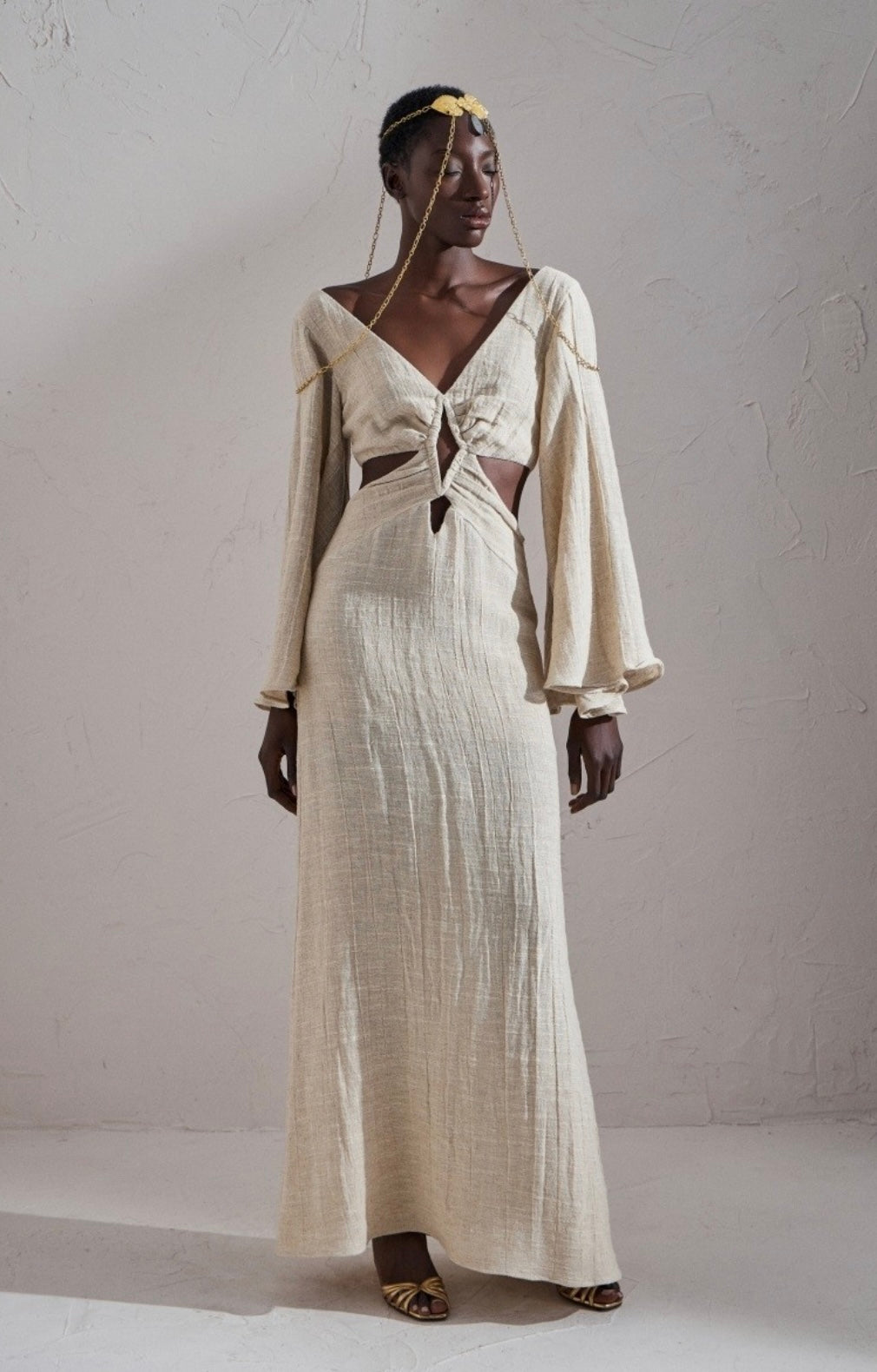 LONG GAUZE CUT-OUT DRESS