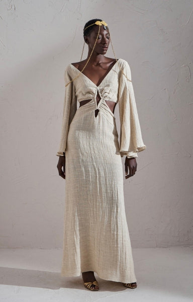 LONG GAUZE CUT-OUT DRESS