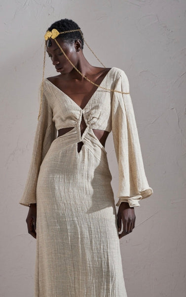 LONG GAUZE CUT-OUT DRESS