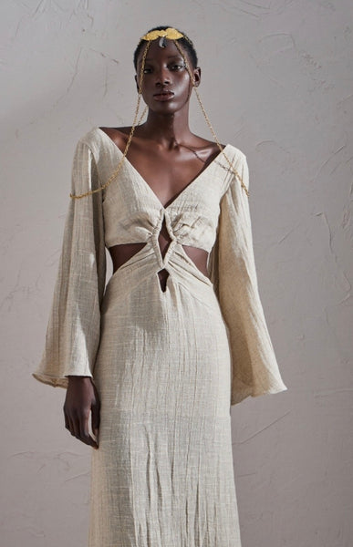 LONG GAUZE CUT-OUT DRESS