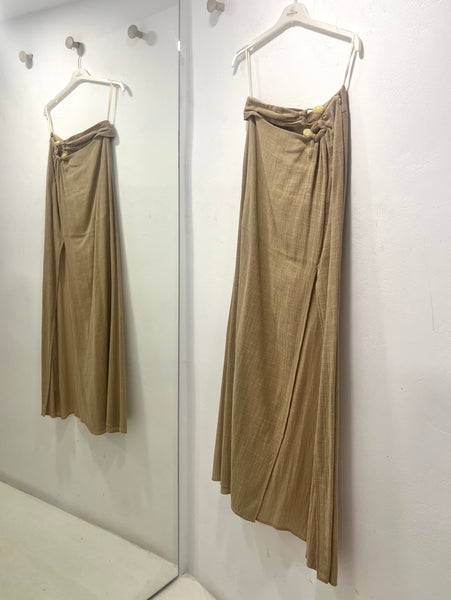 GAUZE MAXI SKIRT WITH STONES - BEIGE