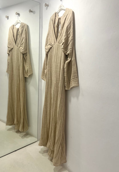 LONG GAUZE BACKLESS DRESS - BEIGE
