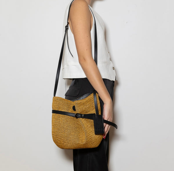 Pieta Raffia Leather Bag - Tabac