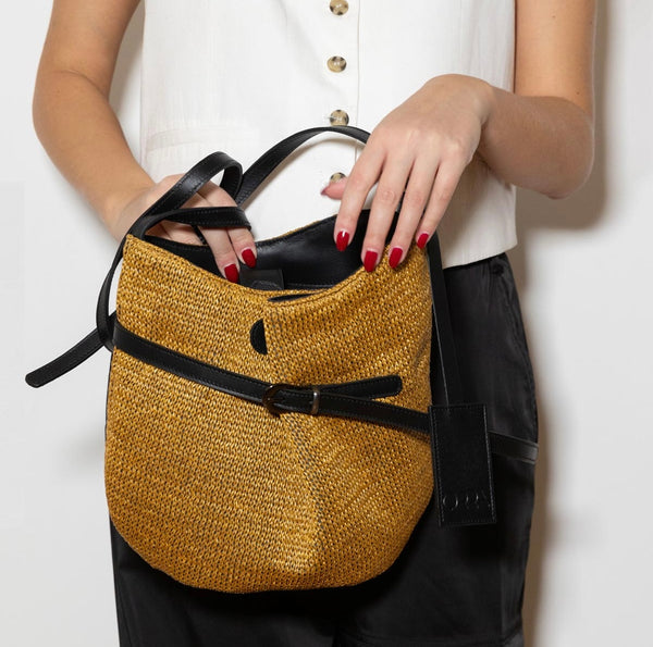 Pieta Raffia Leather Bag - Tabac