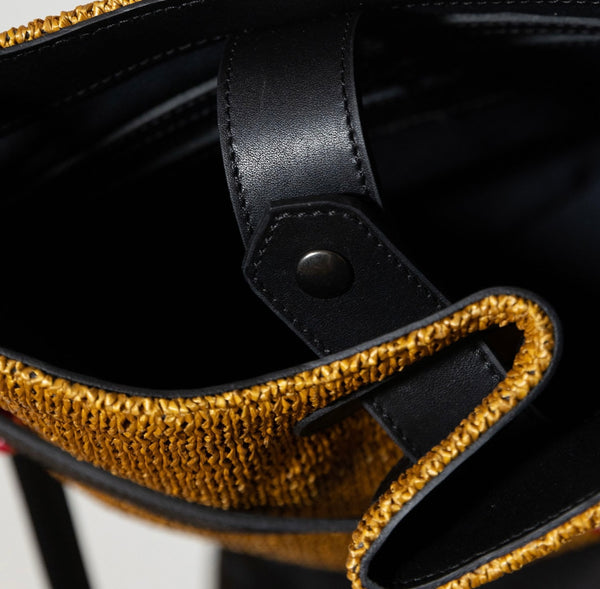 Pieta Raffia Leather Bag - Tabac