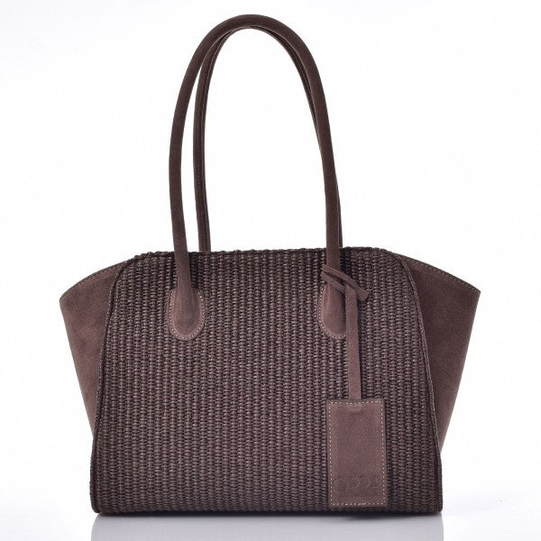 Eden Raffia Suede Bag - Dark Brown