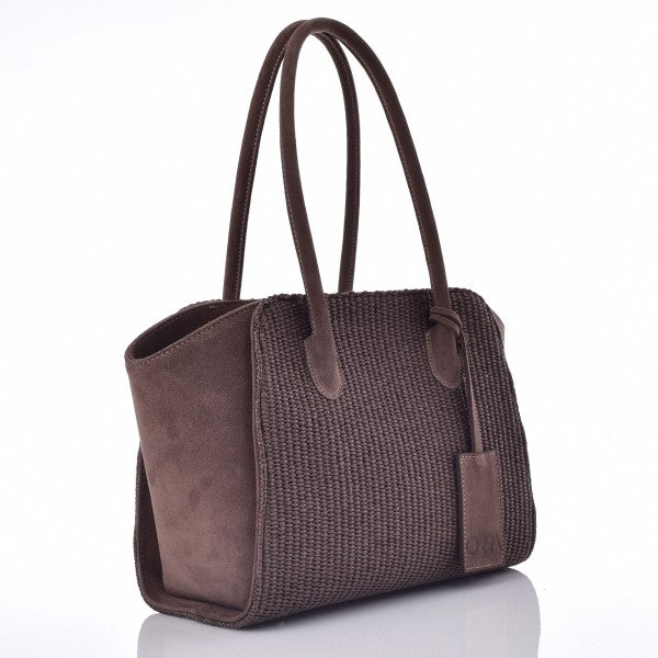 Eden Raffia Suede Bag - Dark Brown