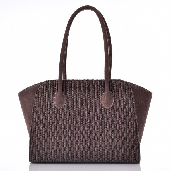 Eden Raffia Suede Bag - Dark Brown