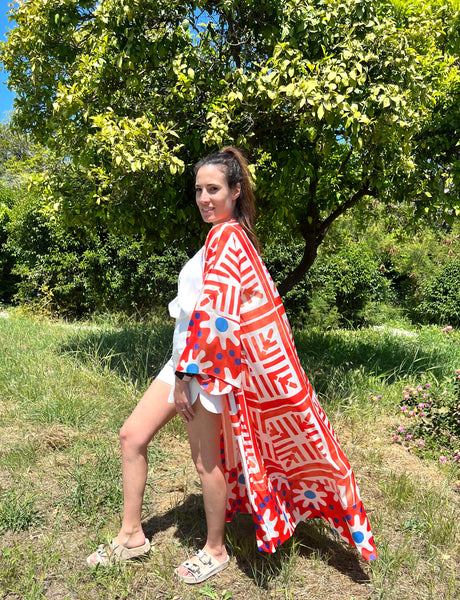 “Isabella” Print Kimono - Red