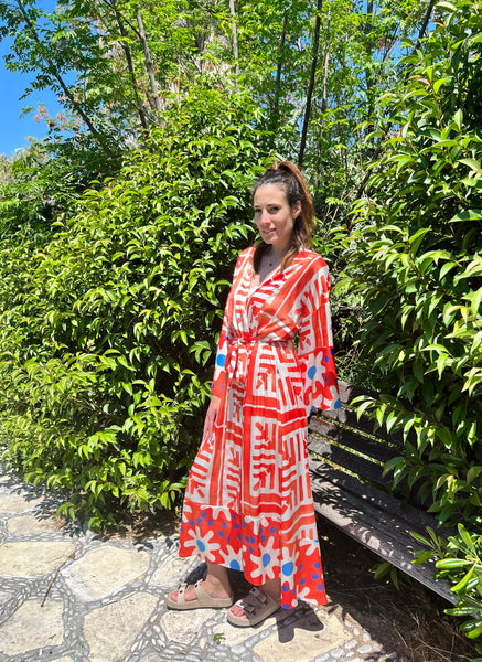 “Isabella” Print Kimono - Red