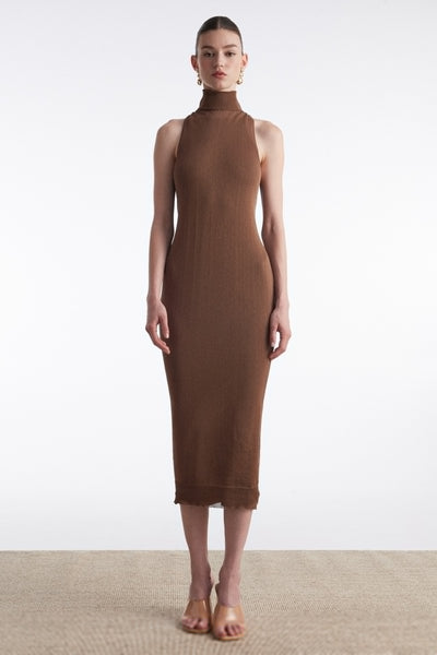 NO.26 KNITTED MIDI DRESS BROWN Two dresses in one